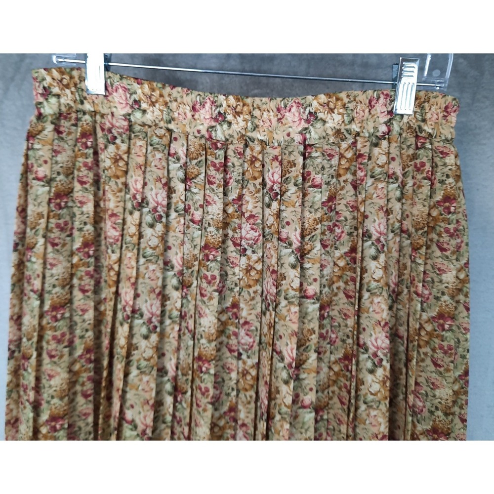 Vintage 90s Floral Pleated Midi Skirt Womens 8 Cottagecore Romantic Forest Fairy